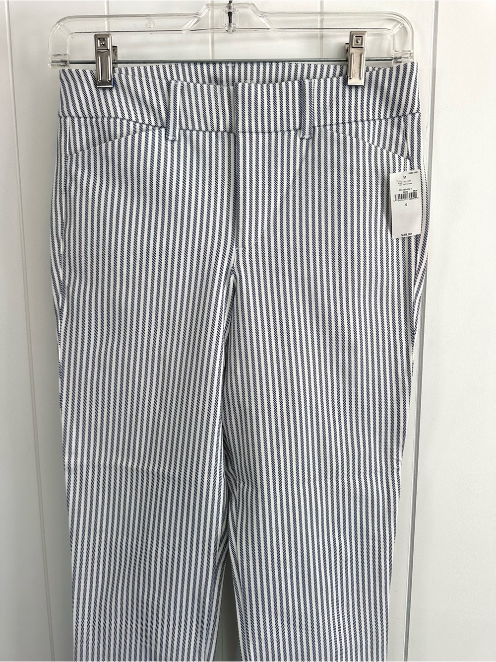 Old Navy Pixie High Rise Slim White and Navy Striped Pants - Picture 2 of 11